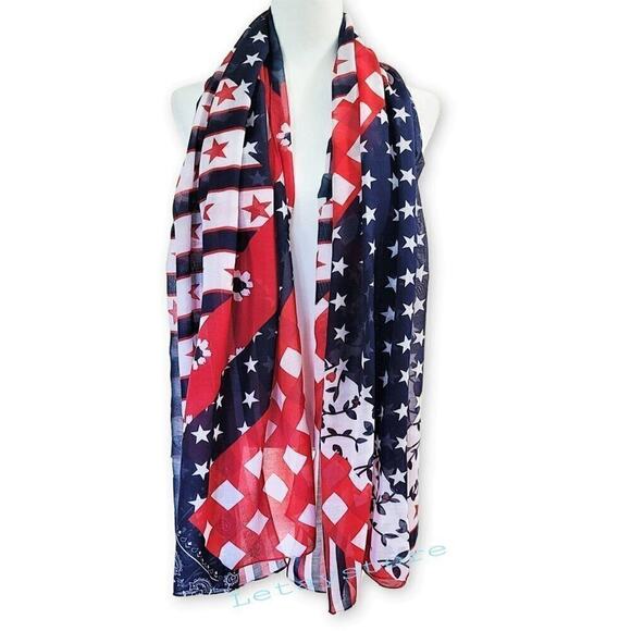 New! CEJON Oversize Convertible Stars and Stripe Cover-Up Wrap Shawl Scarf - Picture 11 of 11